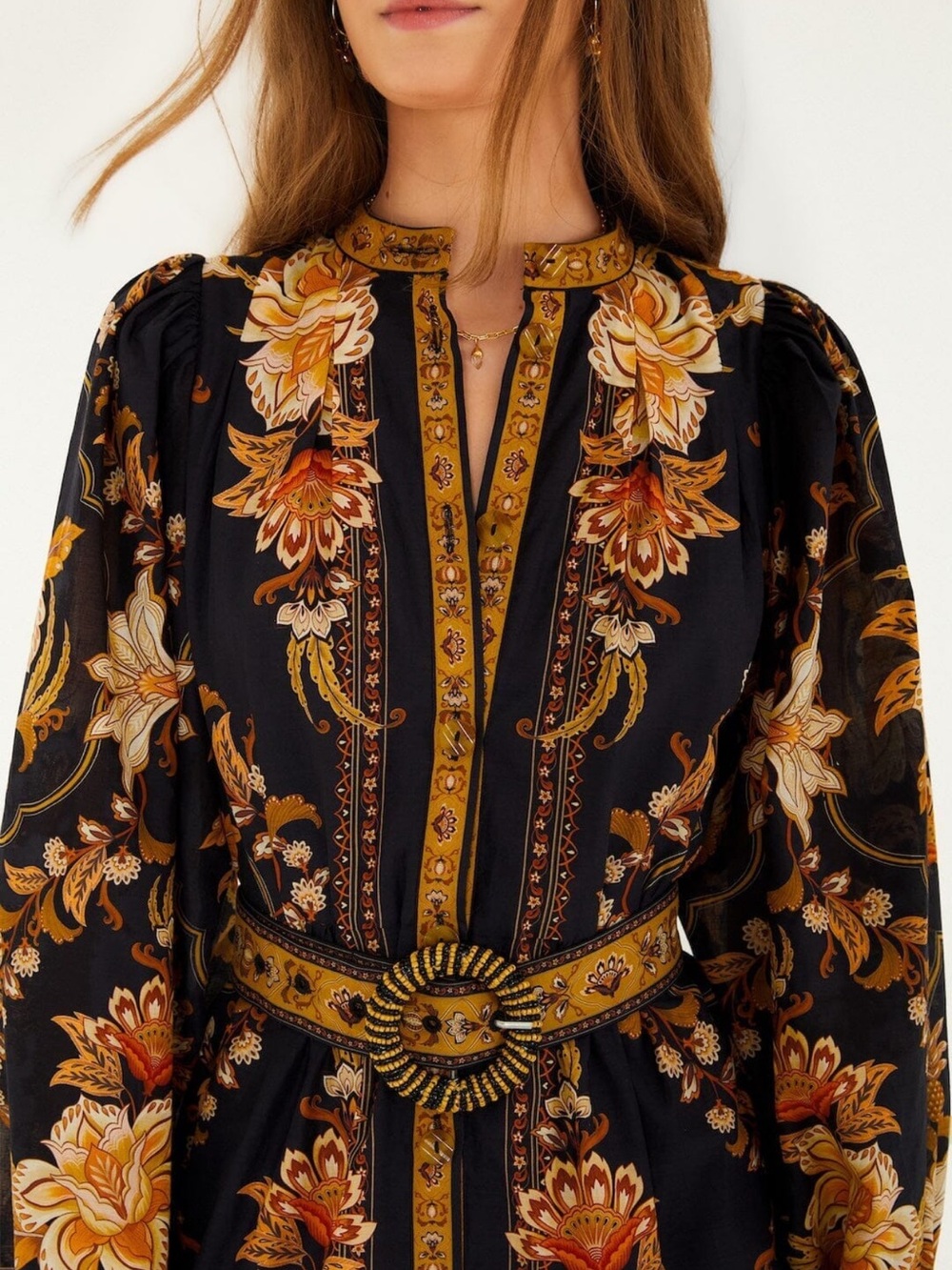 Farm Rio black majestic garden beaded long sleeve belted mini dress L new - Picture 2 of 4